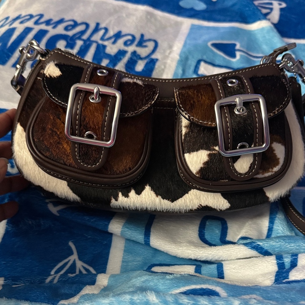 Coach Brown and White Cowhide Shoulder Bag
